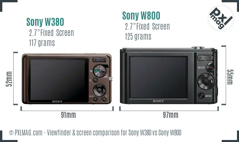Sony W380 vs Sony W800 Screen and Viewfinder comparison