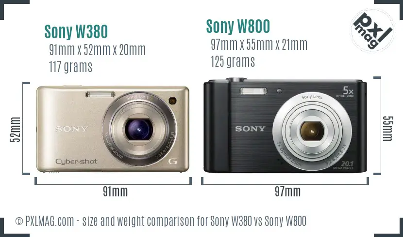 Sony W380 vs Sony W800 size comparison