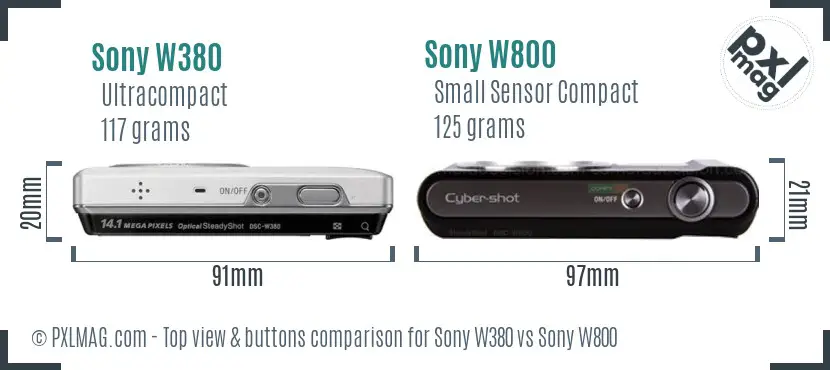 Sony W380 vs Sony W800 top view buttons comparison