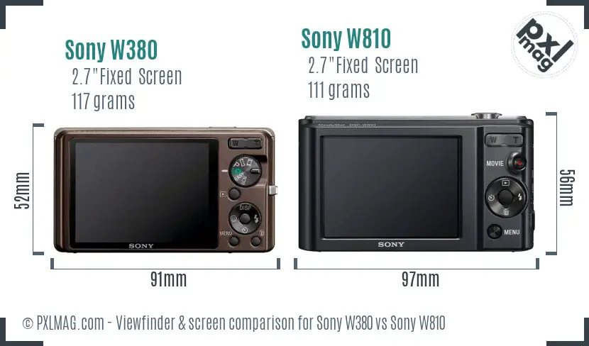 Sony W380 vs Sony W810 Screen and Viewfinder comparison