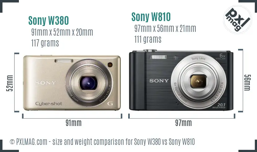 Sony W380 vs Sony W810 size comparison
