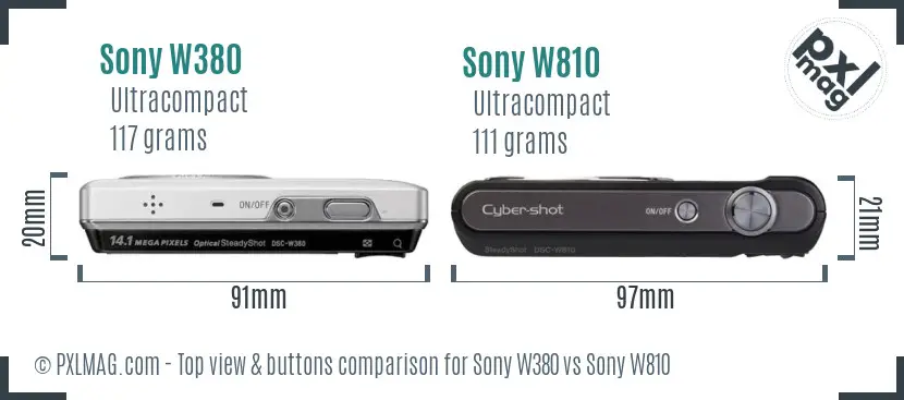 Sony W380 vs Sony W810 top view buttons comparison