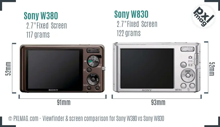 Sony W380 vs Sony W830 Screen and Viewfinder comparison