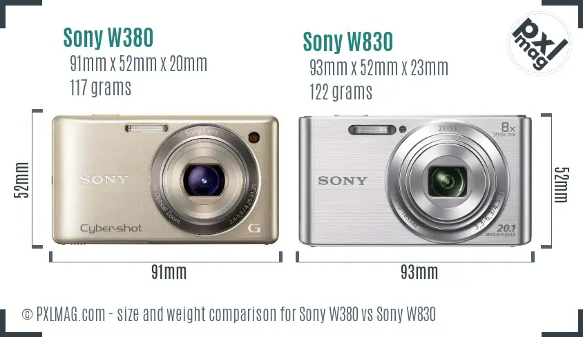 Sony W380 vs Sony W830 size comparison
