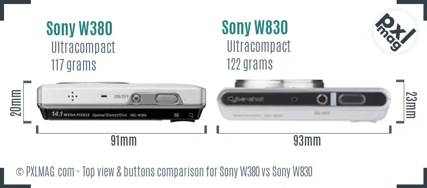 Sony W380 vs Sony W830 top view buttons comparison