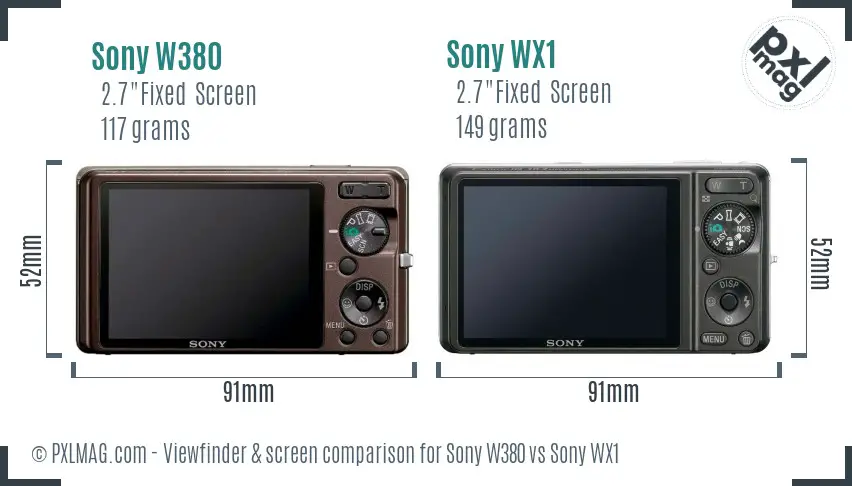 Sony W380 vs Sony WX1 Screen and Viewfinder comparison