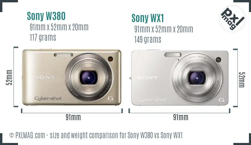 Sony W380 vs Sony WX1 size comparison