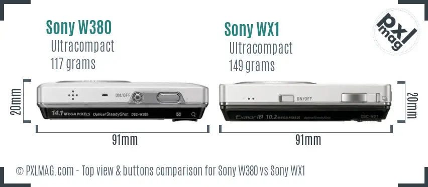 Sony W380 vs Sony WX1 top view buttons comparison