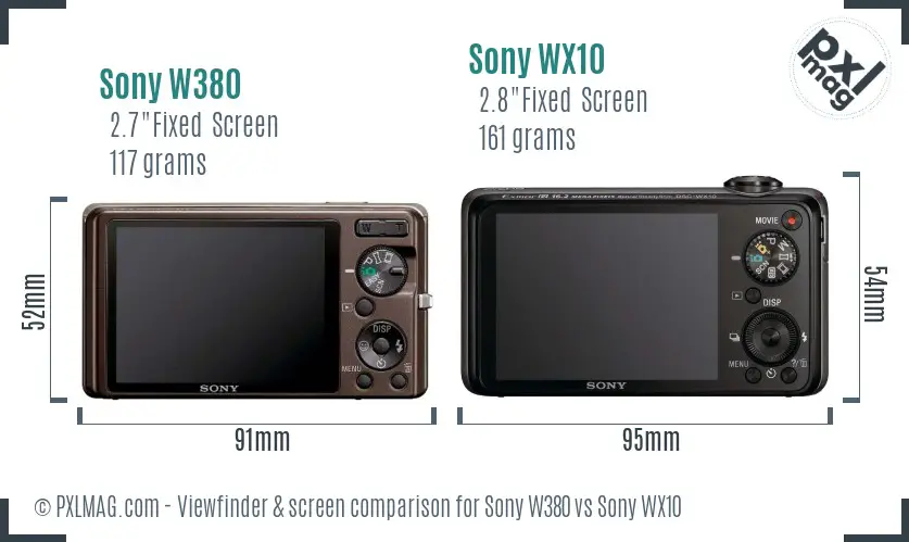 Sony W380 vs Sony WX10 Screen and Viewfinder comparison
