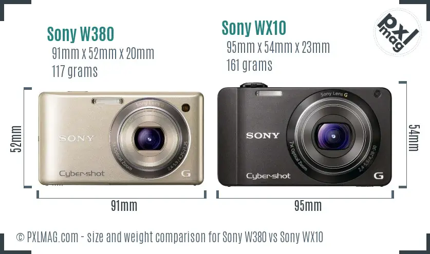 Sony W380 vs Sony WX10 size comparison