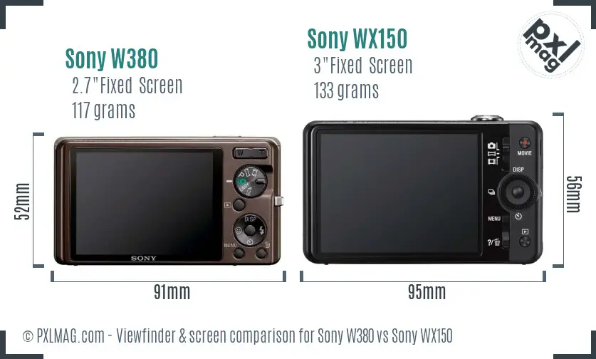 Sony W380 vs Sony WX150 Screen and Viewfinder comparison