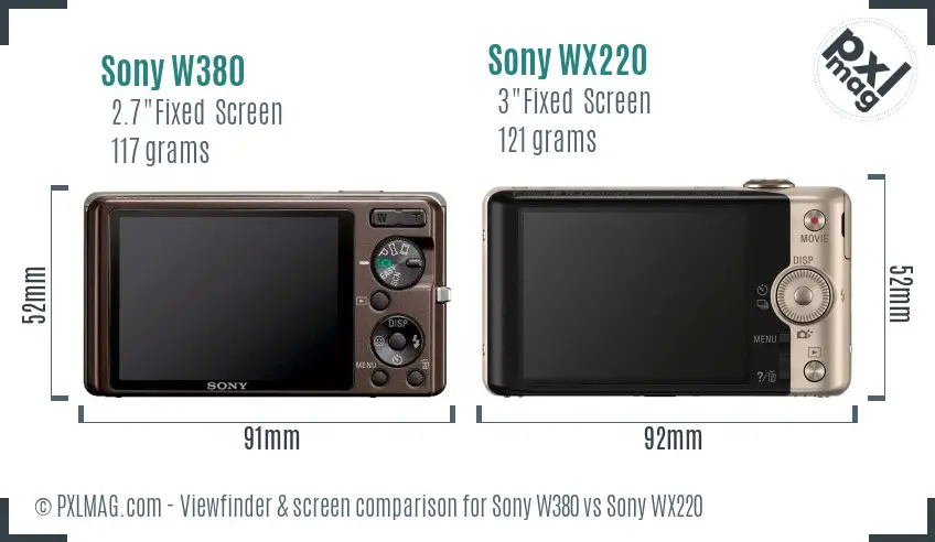 Sony W380 vs Sony WX220 Screen and Viewfinder comparison