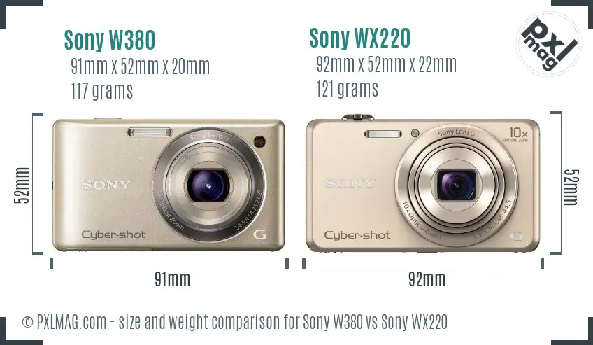 Sony W380 vs Sony WX220 size comparison