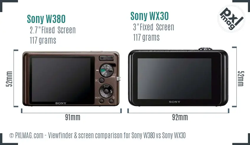 Sony W380 vs Sony WX30 Screen and Viewfinder comparison
