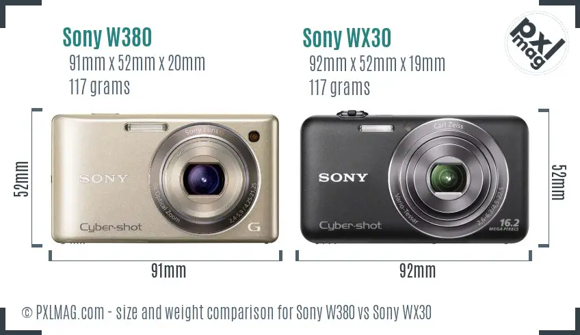 Sony W380 vs Sony WX30 size comparison
