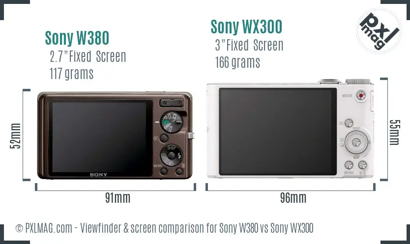 Sony W380 vs Sony WX300 Screen and Viewfinder comparison