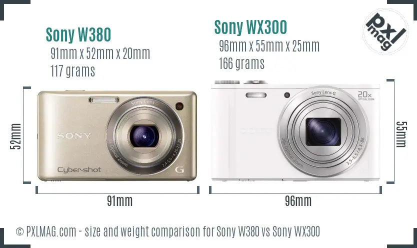 Sony W380 vs Sony WX300 size comparison