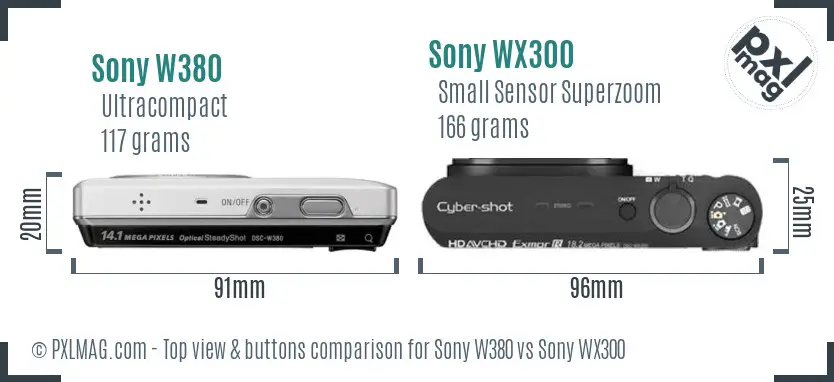 Sony W380 vs Sony WX300 top view buttons comparison