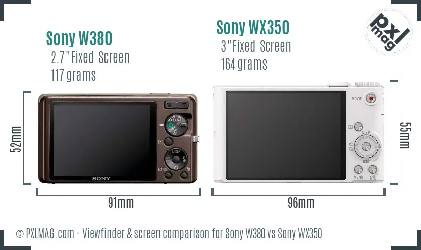Sony W380 vs Sony WX350 Screen and Viewfinder comparison