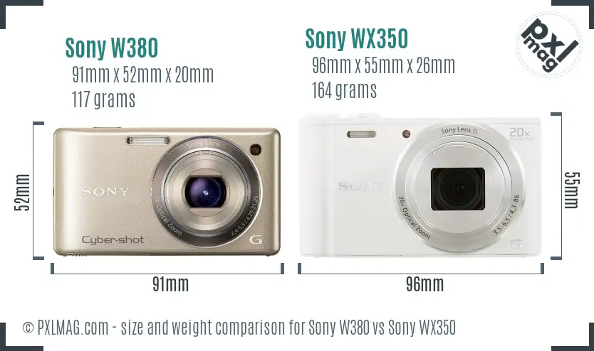 Sony W380 vs Sony WX350 size comparison