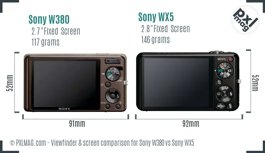 Sony W380 vs Sony WX5 Screen and Viewfinder comparison