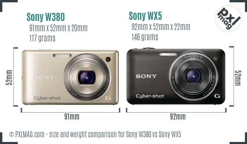 Sony W380 vs Sony WX5 size comparison