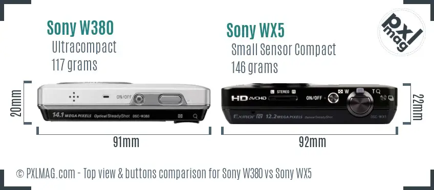 Sony W380 vs Sony WX5 top view buttons comparison
