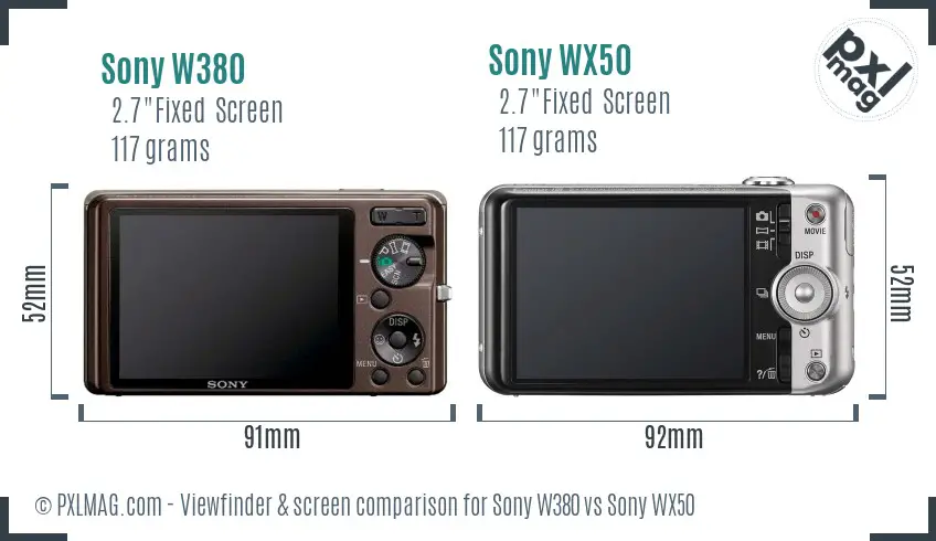 Sony W380 vs Sony WX50 Screen and Viewfinder comparison
