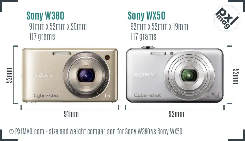Sony W380 vs Sony WX50 size comparison