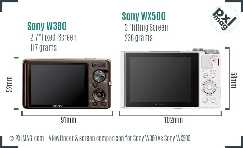 Sony W380 vs Sony WX500 Screen and Viewfinder comparison