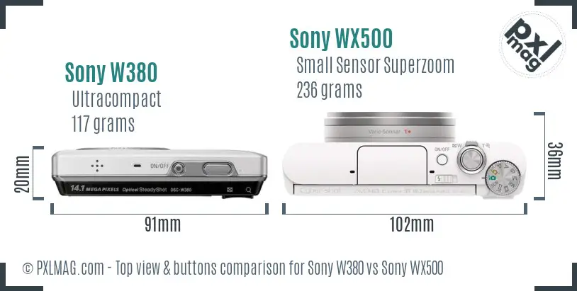 Sony W380 vs Sony WX500 top view buttons comparison