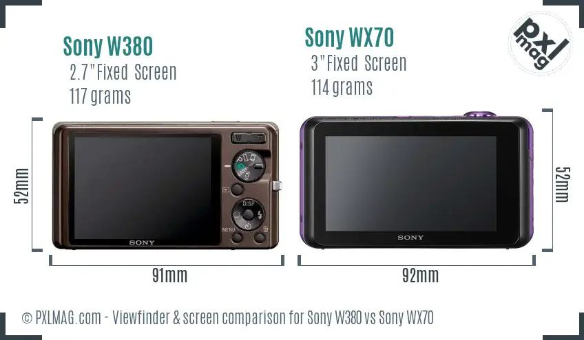Sony W380 vs Sony WX70 Screen and Viewfinder comparison