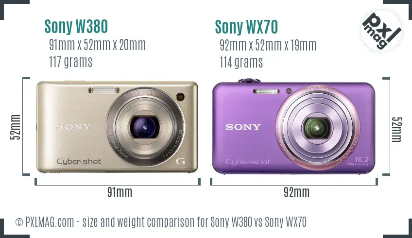 Sony W380 vs Sony WX70 size comparison