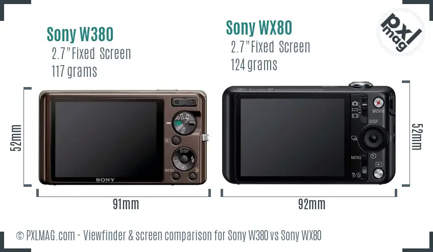 Sony W380 vs Sony WX80 Screen and Viewfinder comparison