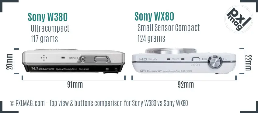 Sony W380 vs Sony WX80 top view buttons comparison