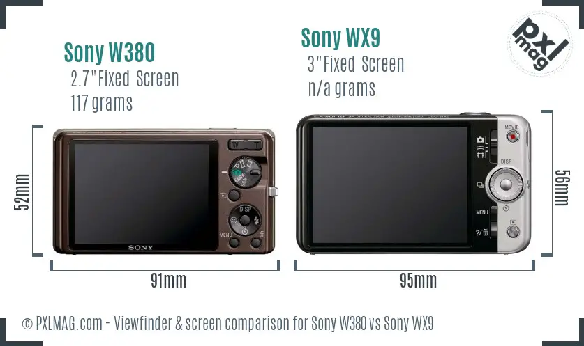 Sony W380 vs Sony WX9 Screen and Viewfinder comparison