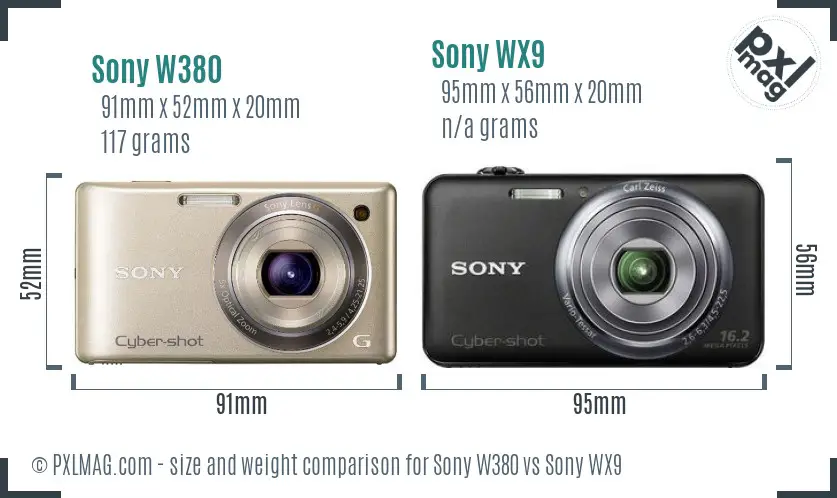 Sony W380 vs Sony WX9 size comparison