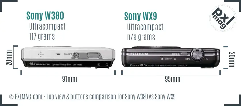Sony W380 vs Sony WX9 top view buttons comparison