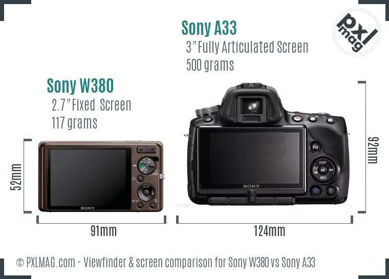 Sony W380 vs Sony A33 Screen and Viewfinder comparison
