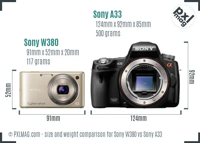 Sony W380 vs Sony A33 size comparison