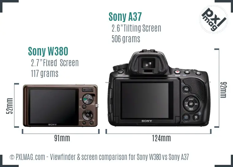 Sony W380 vs Sony A37 Screen and Viewfinder comparison
