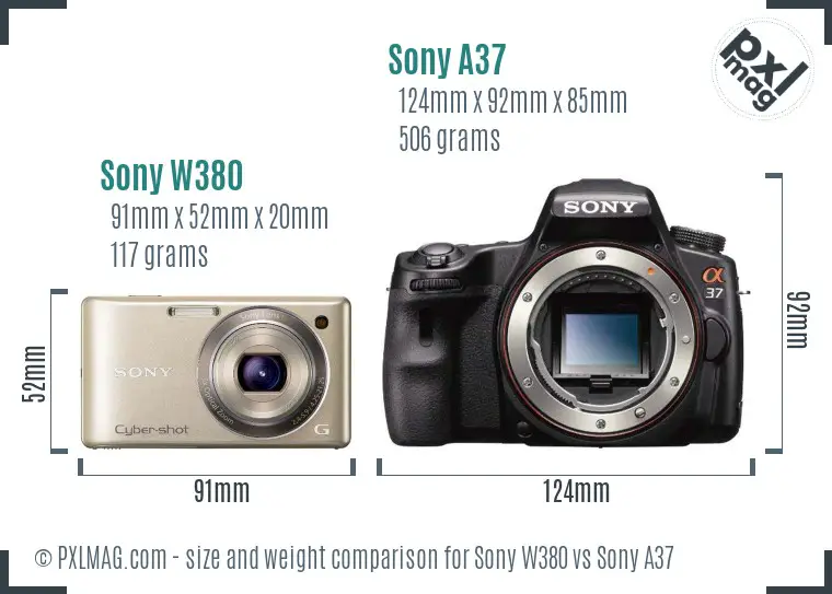 Sony W380 vs Sony A37 size comparison
