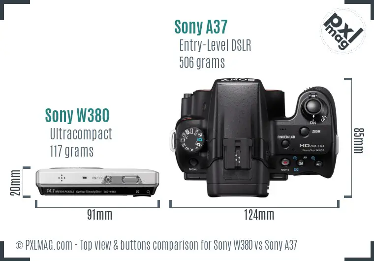 Sony W380 vs Sony A37 top view buttons comparison