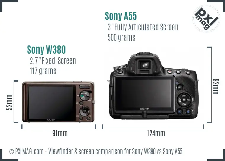 Sony W380 vs Sony A55 Screen and Viewfinder comparison