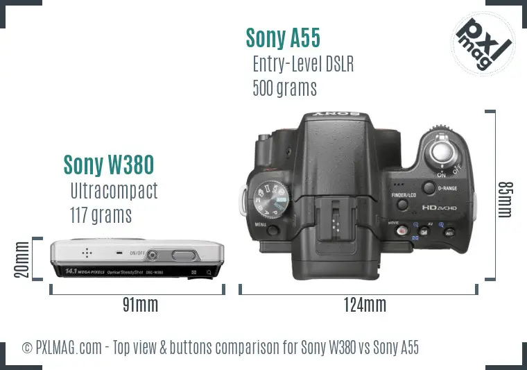 Sony W380 vs Sony A55 top view buttons comparison