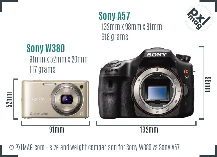 Sony W380 vs Sony A57 size comparison