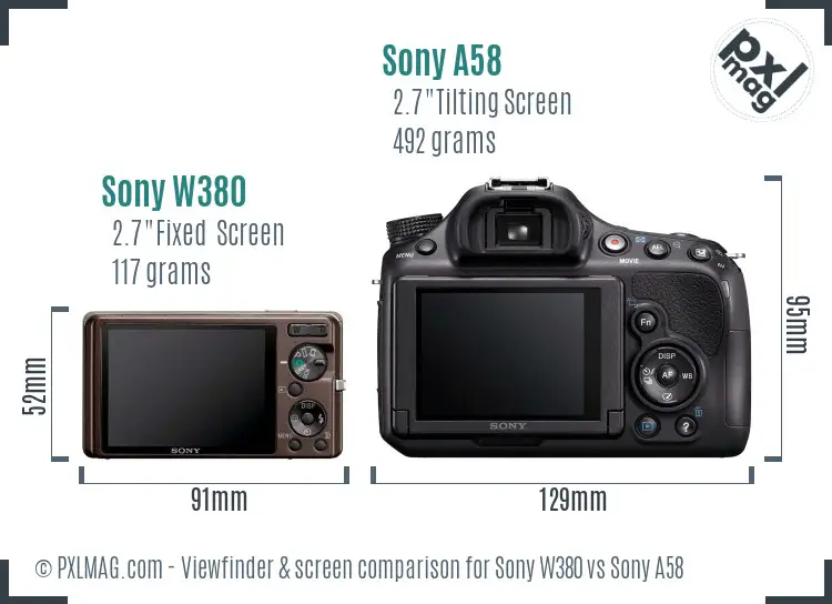 Sony W380 vs Sony A58 Screen and Viewfinder comparison