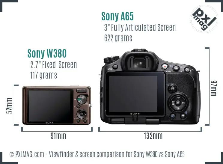 Sony W380 vs Sony A65 Screen and Viewfinder comparison