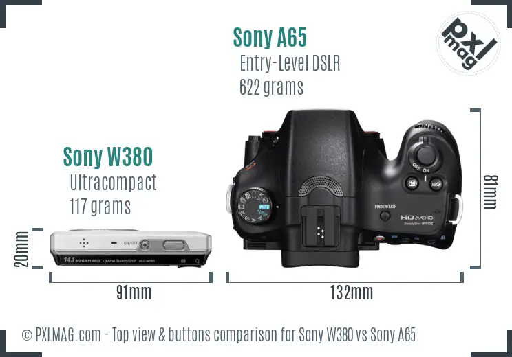 Sony W380 vs Sony A65 top view buttons comparison