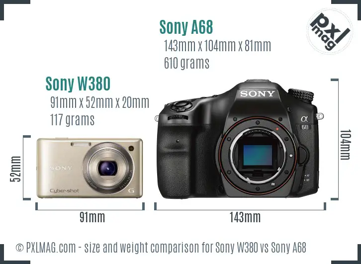 Sony W380 vs Sony A68 size comparison
